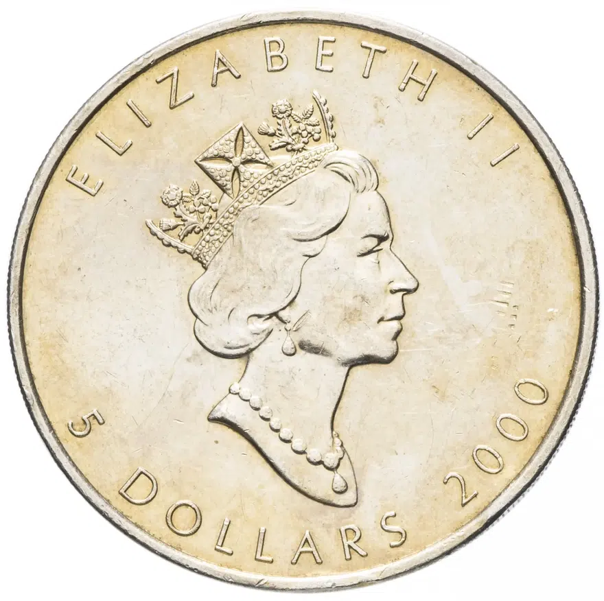 Канада 5 долларов (dollars) 2000 "Кленовый лист", аверс