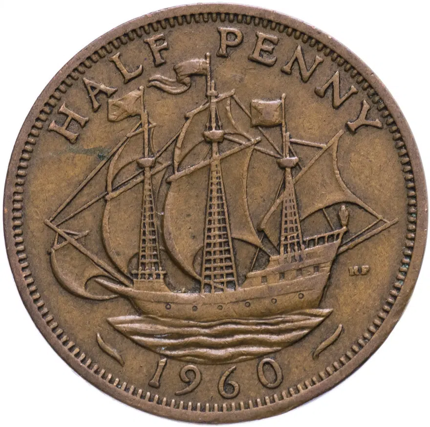 Великобритания 1/2 пенни (penny) 1960, аверс