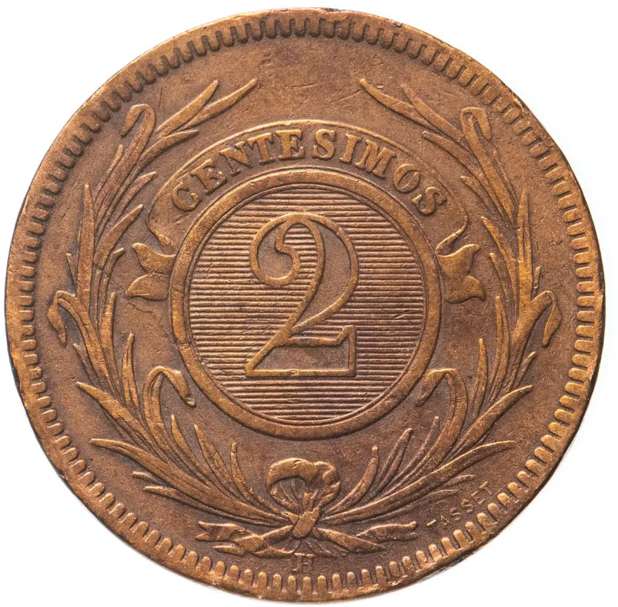 Уругвай 2 сентесимо (centesimo) 1869 H