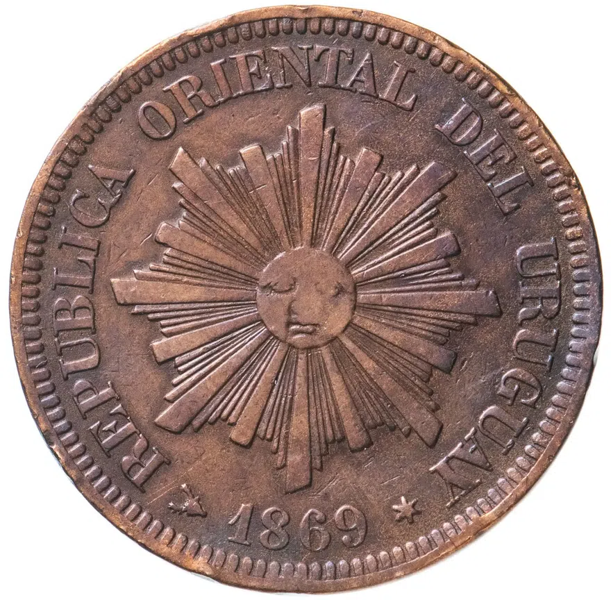 Уругвай 2 сентесимо (centesimo) 1869 H, реверс