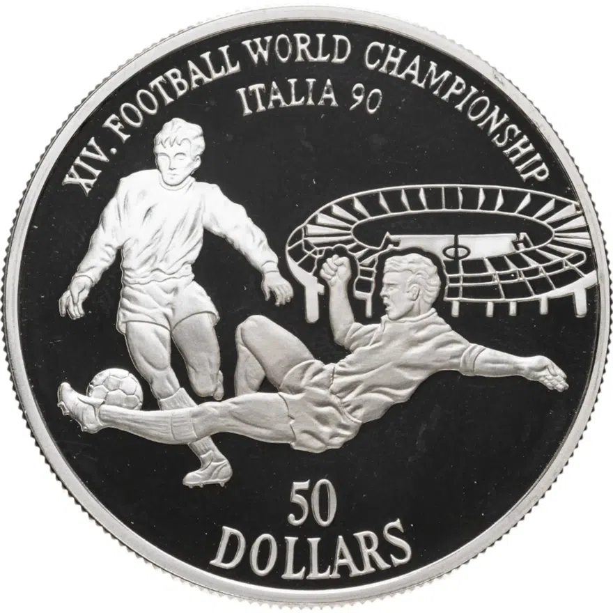 Острова Кука 50 долларов (dollars) 1990 "Чемпионат мира по футболу в Италии", аверс