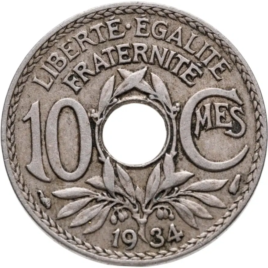 Франция 10 сантимов (centimes) 1934, реверс