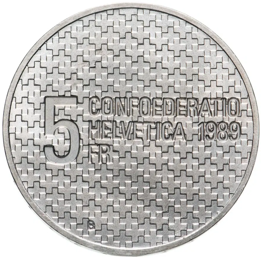 Швейцария 5 франков (francs) 1989  Генерал Генри Гуисан - 1939 мобилизация, реверс