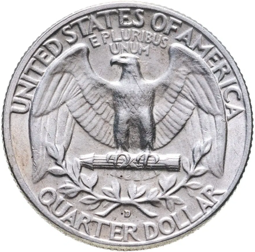 США 25 центов (квотер, 1/4 доллара, quarter dollar) 1964 D Washington Quarter (Вашингтон) знак монетного двора "D" - Денвер, реверс