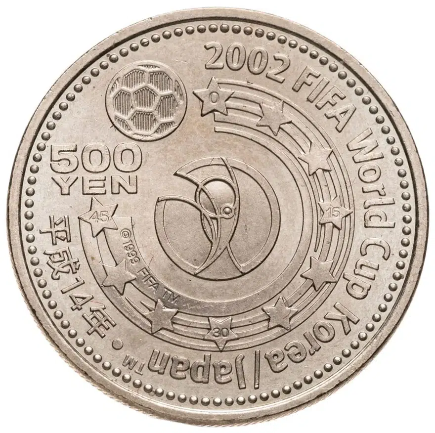 Япония 500 йен (yen) 2002  Кубок Мира по футболу 2002, Европа и Африка, реверс