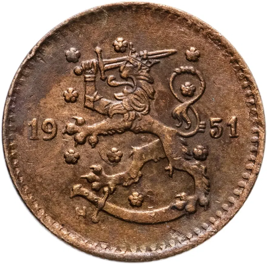 Финляндия 1 марка (markka) 1940-1951, реверс
