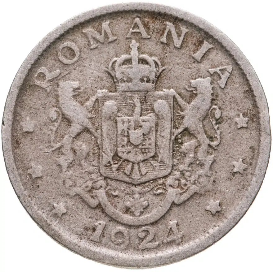 Румыния 2 лея (lei) 1924   Без отметки монетного двора, реверс