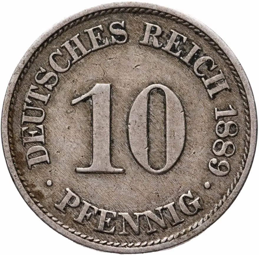 Германия 10 пфеннигов (pfennig) 1889 A  знак монетного двора: "A" - Берлин