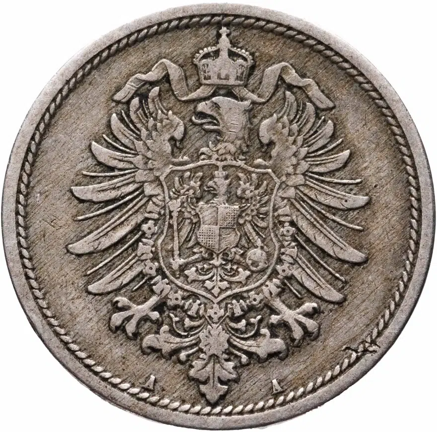 Германия 10 пфеннигов (pfennig) 1889 A  знак монетного двора: "A" - Берлин, реверс