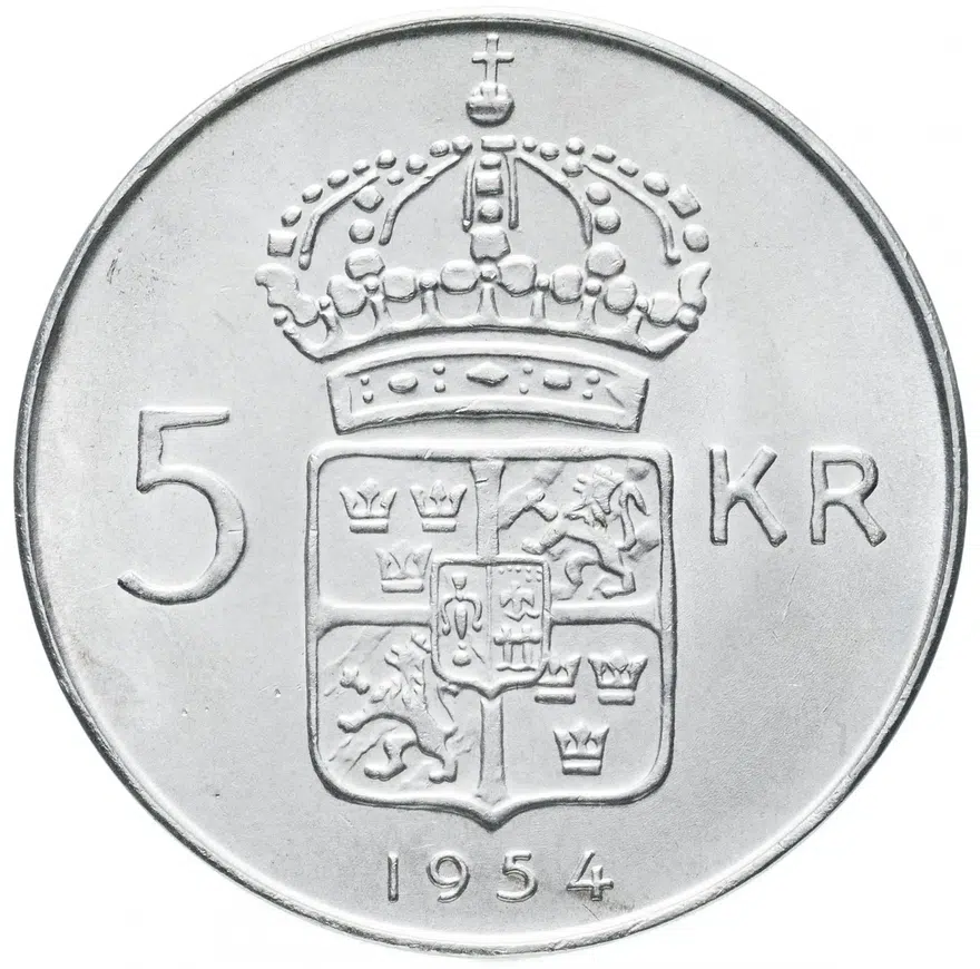 Швеция 5 крон 1954, реверс