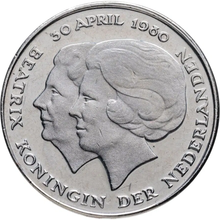 Нидерланды 2 1/2 гульдена (gulden) 1980  Коронация королевы Беатрикс, аверс