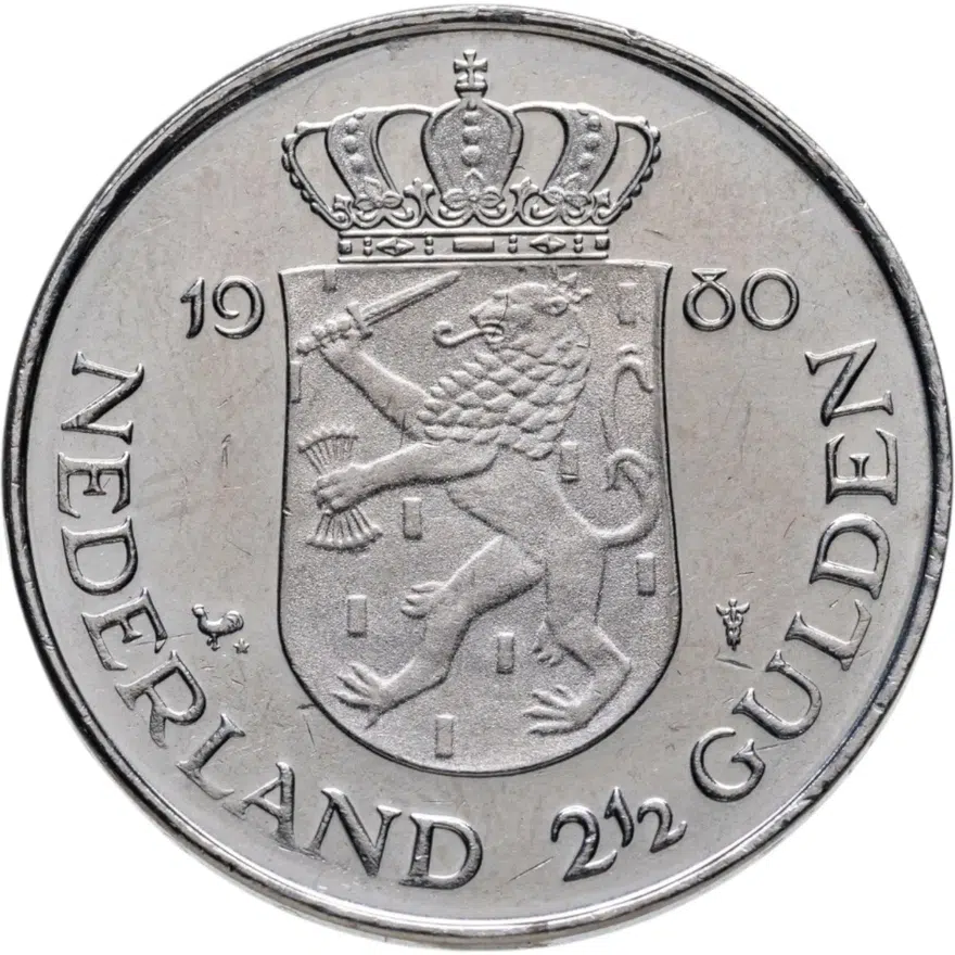 Нидерланды 2 1/2 гульдена (gulden) 1980  Коронация королевы Беатрикс, реверс