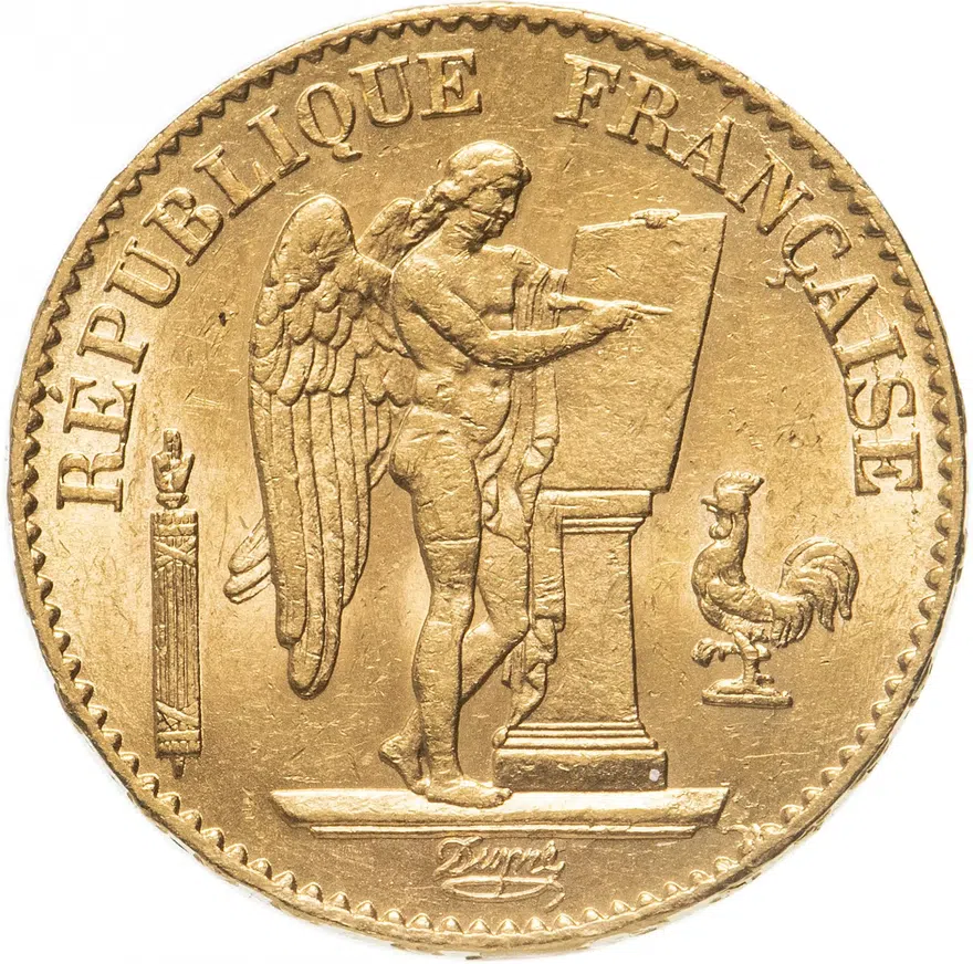 Франция 20 франков (francs) 1877, реверс