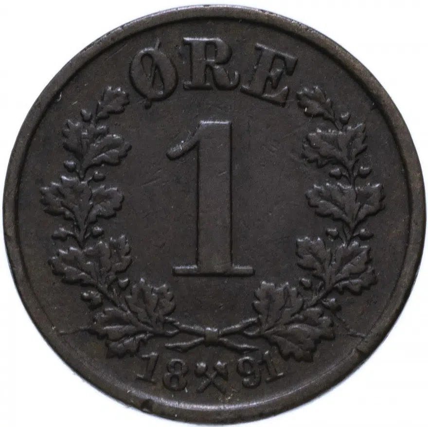 Норвегия 1 эре (ore) 1891, аверс