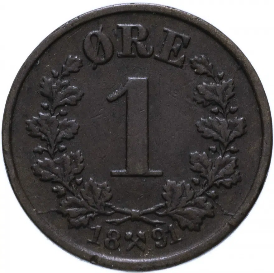 Норвегия 1 эре (ore) 1891, реверс