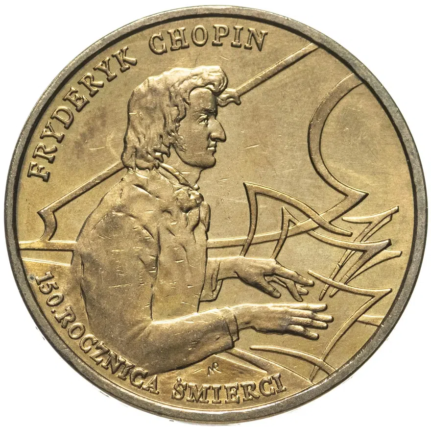 Польша 2 злотых (zlote) 1999  150 лет со дня смерти Фредерика Шопена, аверс