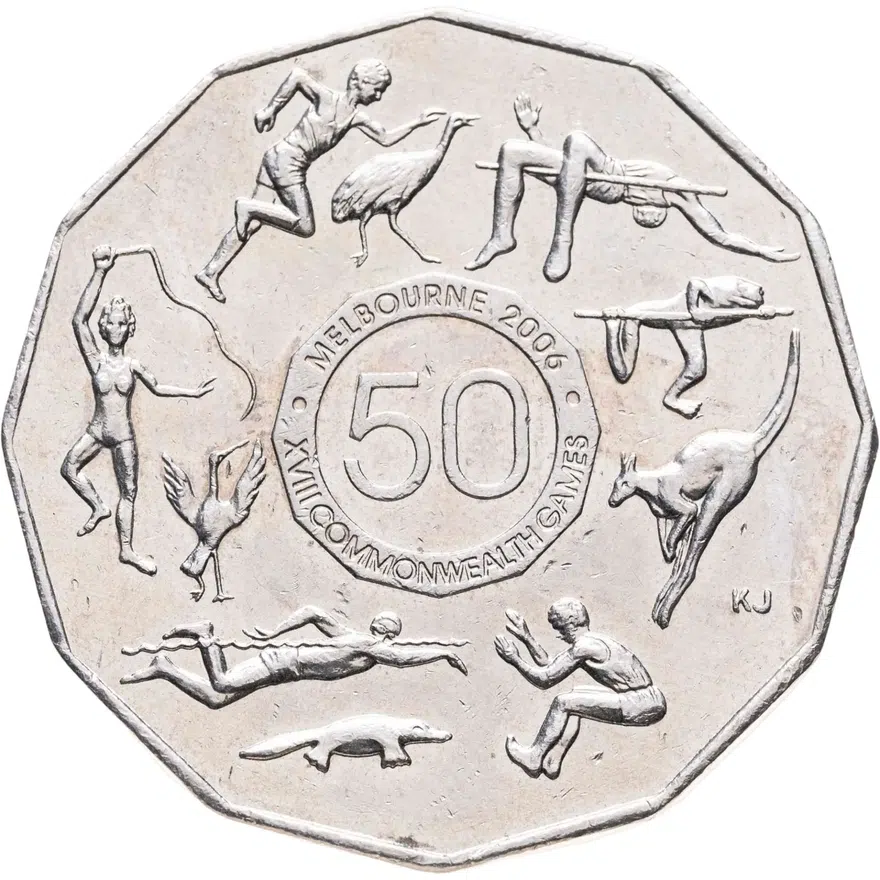 Австралия 50 центов (cents) 2005  XVIII Игры Содружества, аверс