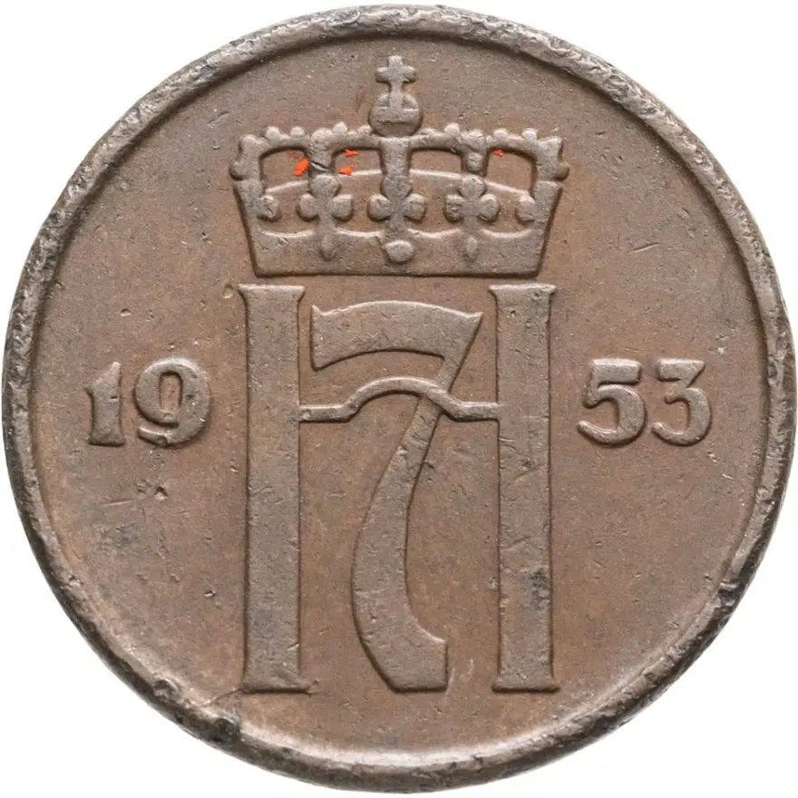 Норвегия 5 эре (ore) 1953, реверс