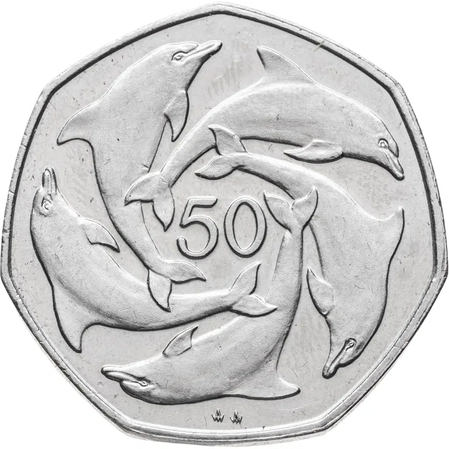 Гибралтар 50 пенсов (pence) 1995 отметка "AA" на реверсе, аверс