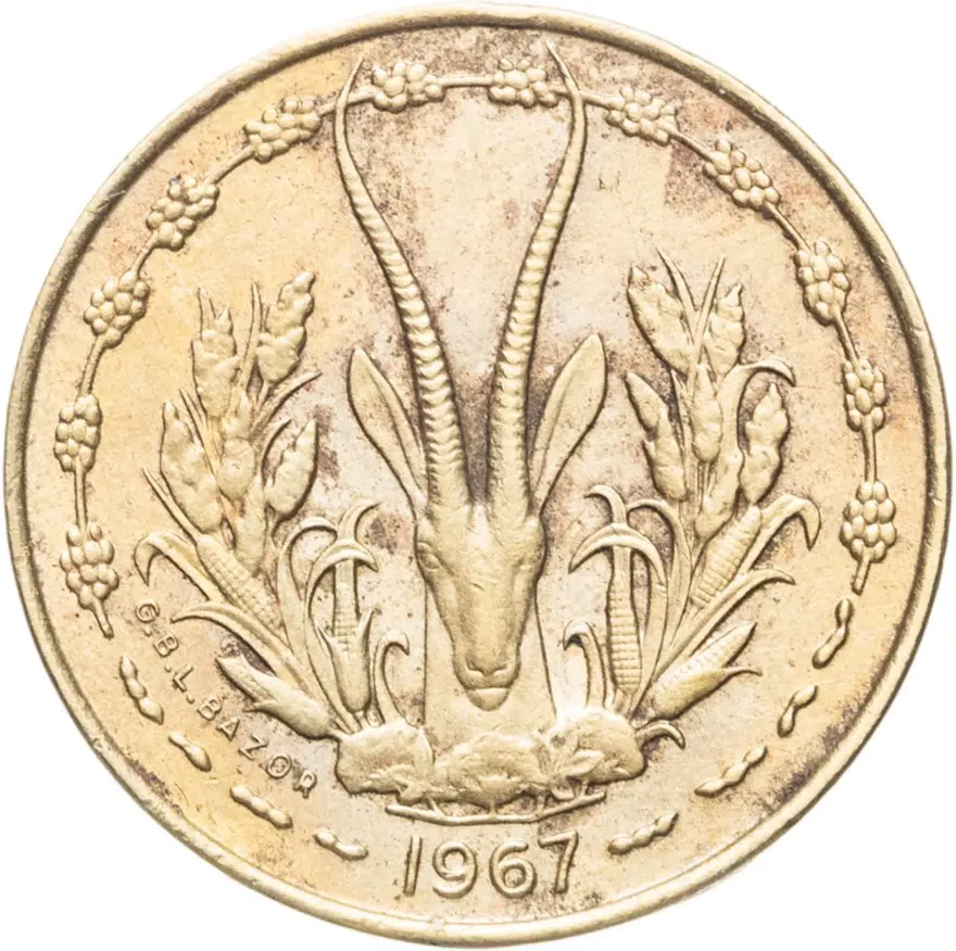 Западная Африка (BCEAO) 5 франков (francs) 1967, реверс