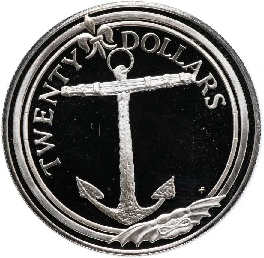 Британские Виргинские острова 20 долларов (dollars) 1985 "Сокровища затонувших кораблей - Якорь"