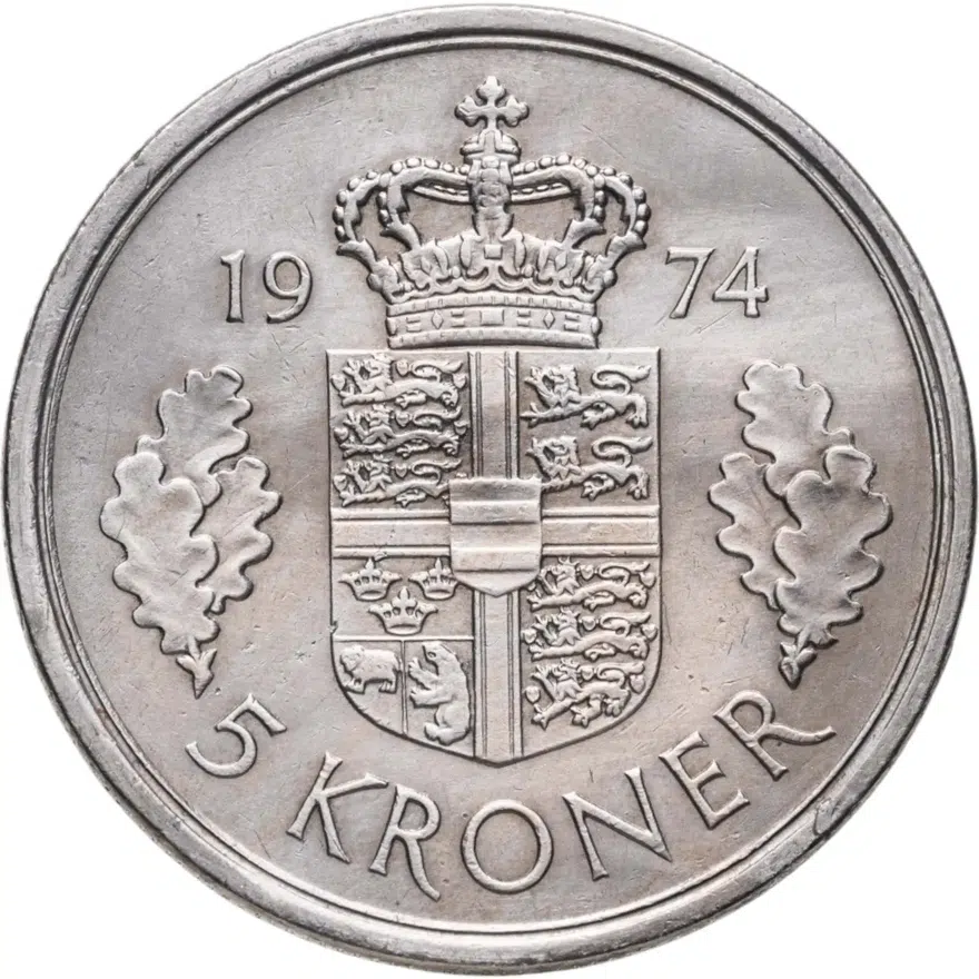 Дания 5 крон (kroner) 1974, реверс