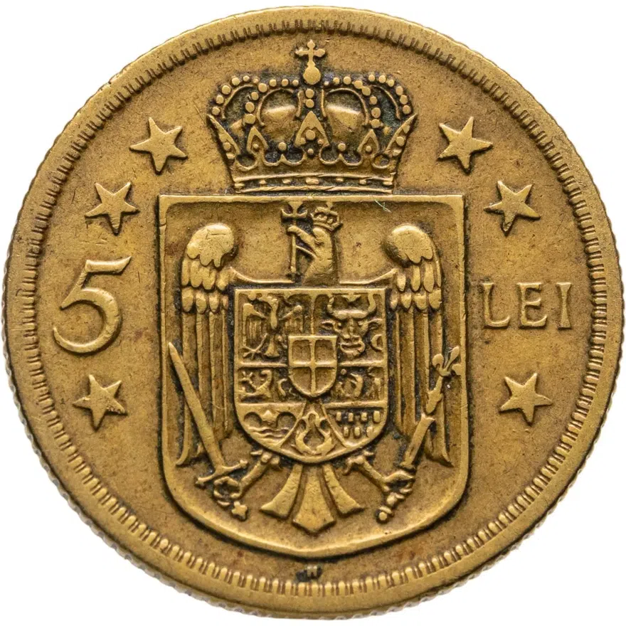 Румыния 5 леев (lei) 1930 H  знак монетного двора: "H" - Бирмингем, Heaton, реверс