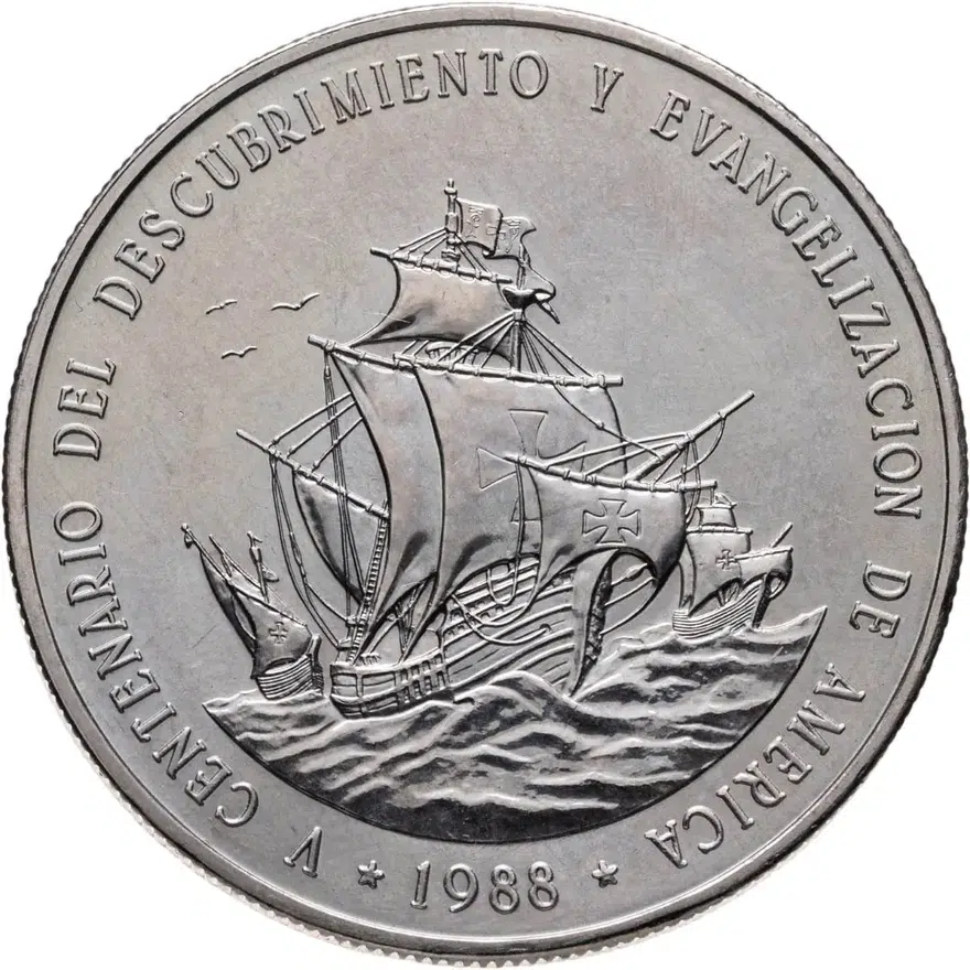 Доминикана 1 песо (peso) 1988 "500 лет открытию и евангелизации Америки"