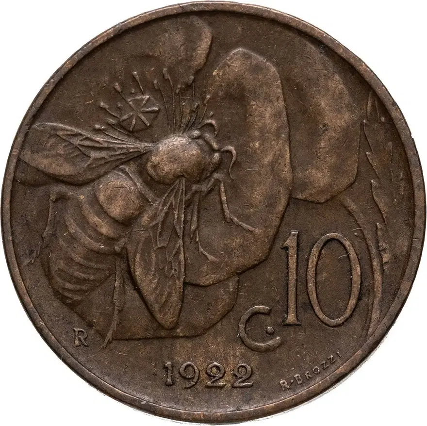 Италия 10 чентезимо (centesimi) 1922, реверс
