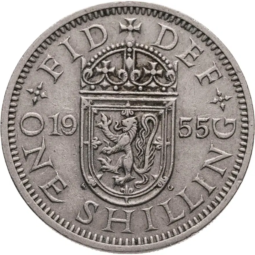 Великобритания 1 шиллинг (shilling) 1955 Шотландский герб - атакующий лев внутри коронованного щита, аверс