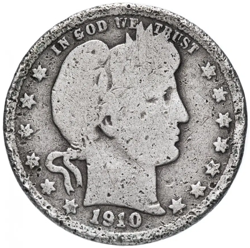 США 25 центов (квотер, 1/4 доллара, quarter dollar) 1910 "Barber Quarter"