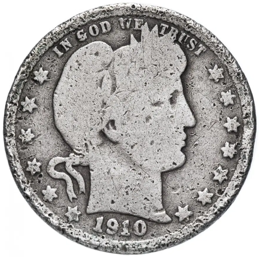 США 25 центов (квотер, 1/4 доллара, quarter dollar) 1910 "Barber Quarter", реверс