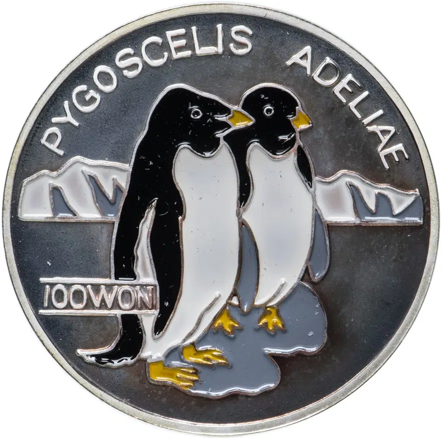 Северная Корея 100 вон (won) 1995 "Пингвин Адели (Pygoscelis adeliae)", аверс