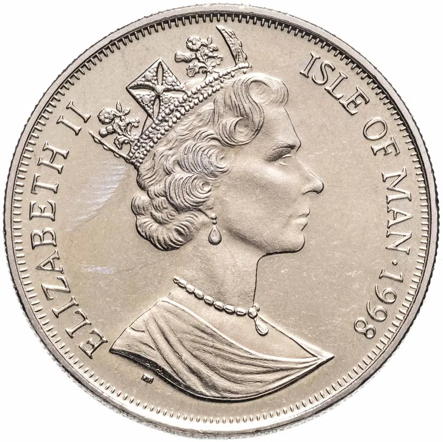 Остров Мэн 1 крона (crown) 1998  Чемпионат мира по футболу 1998, Франция /удар головой по мячу/, реверс