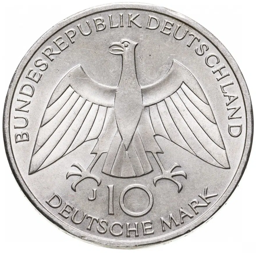 Германия 10 марок 1972 J  XX летние Олимпийские Игры, Мюнхен 1972 - Узел знак монетного двора: "J" - Гамбург, реверс