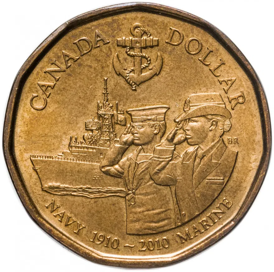 Канада 1 доллар (dollar) 2010   100 лет королевскому флоту Канады, аверс