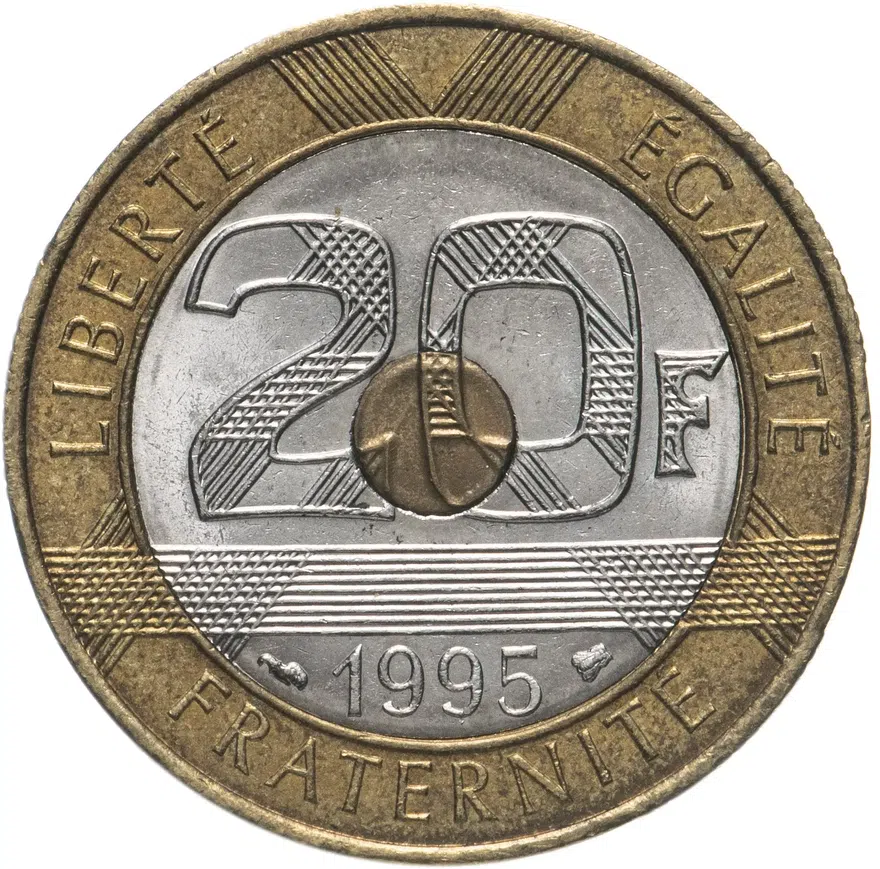 Франция 20 франков (francs) 1995, реверс