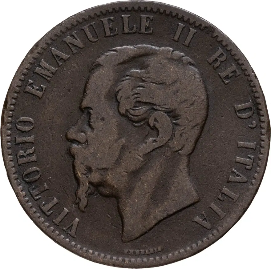 Италия 10 чентезимо (centesimi) 1867 H  знак монетного двора "H" - Хитон, Бирмингем