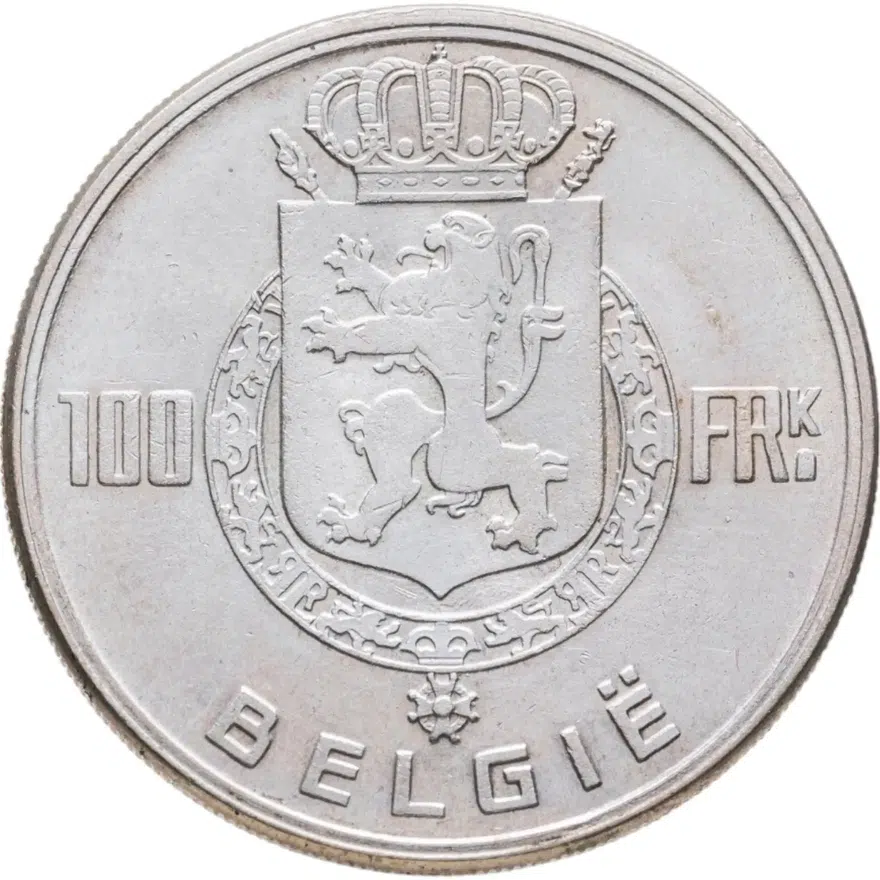 Бельгия 100 франков (francs) 1951  Надпись на голландском - 'BELGIE', реверс