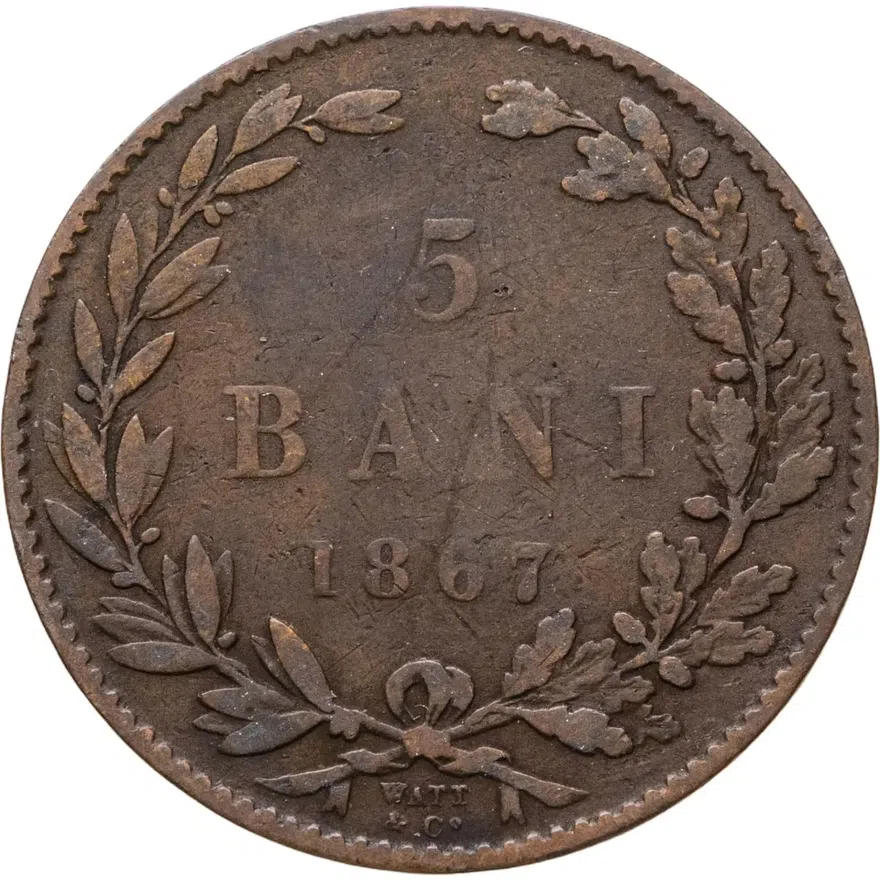Румыния 5 банов (bani) 1867 WATT & CO.