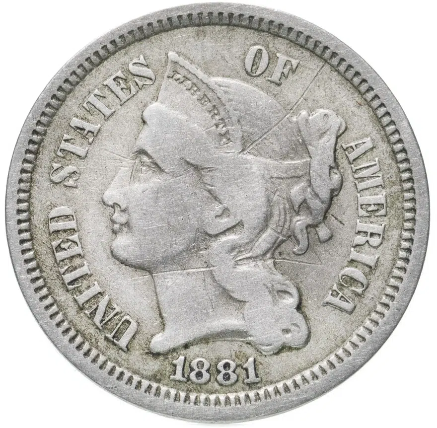 США 3 цента (cents) 1881  Three Cent Nickel