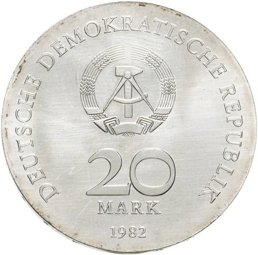 Германия (ГДР) 20 марок (mark) 1982  125 лет со дня рождения Клары Цеткин, реверс