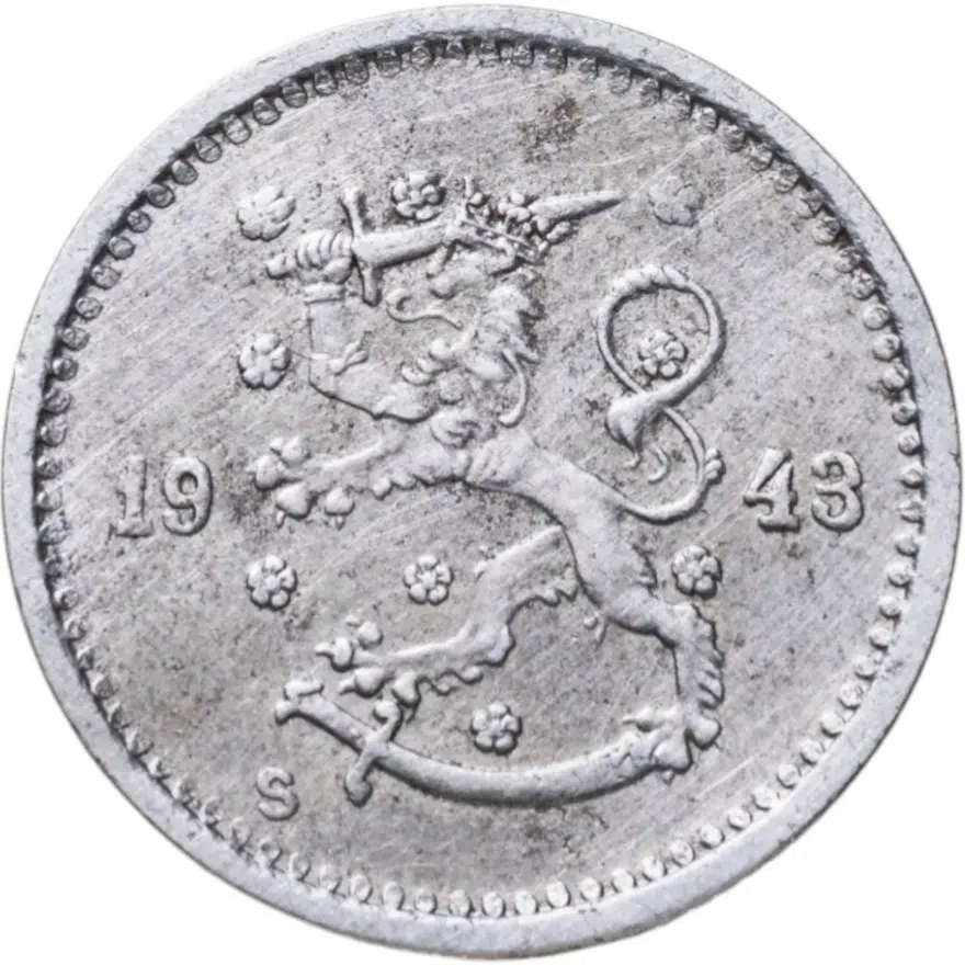 Финляндия 50 пенни (pennia) 1943  Железо /серый цвет/, реверс