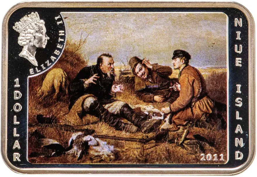 Ниуэ 1 доллар (dollar) 2011 "Великие художники мира - Василий Перов" с сертификатом, реверс