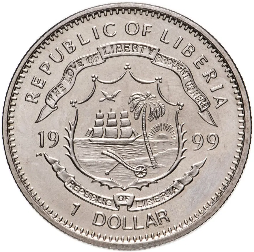 Либерия 1 доллар (dollar) 1999  Христофор Колумб, реверс