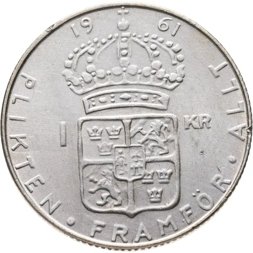 Швеция 1 крона (crown) 1961 TS  знак монетного двора: "TS" - Торстен Суэнссон, реверс