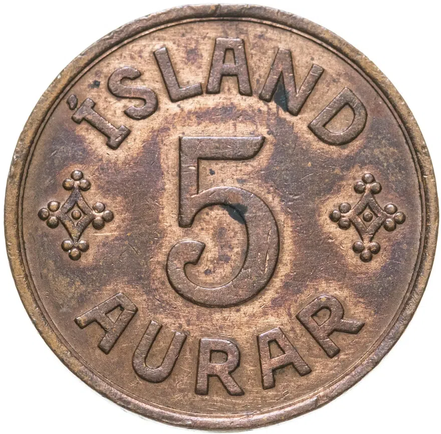 Исландия 5 эйре (aurar) 1942, реверс