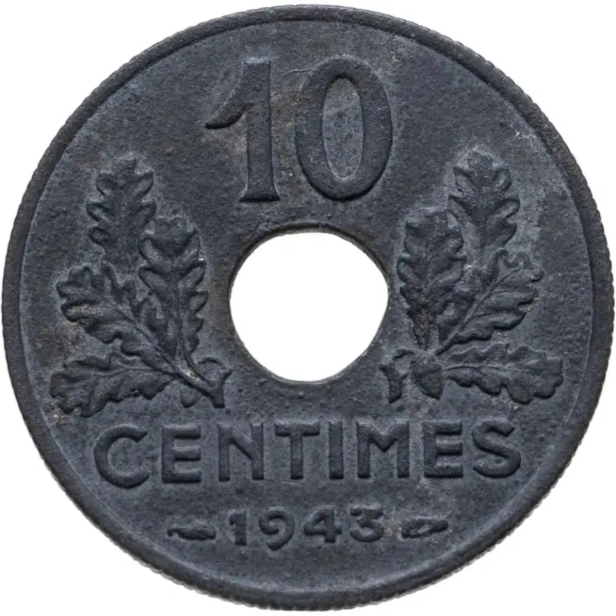 Франция 10 сантимов (centimes) 1943  ÉTAT FRANÇAIS, реверс
