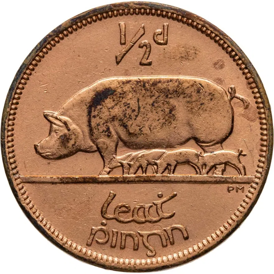 Ирландия 1/2 пенни (half penny) 1966, аверс