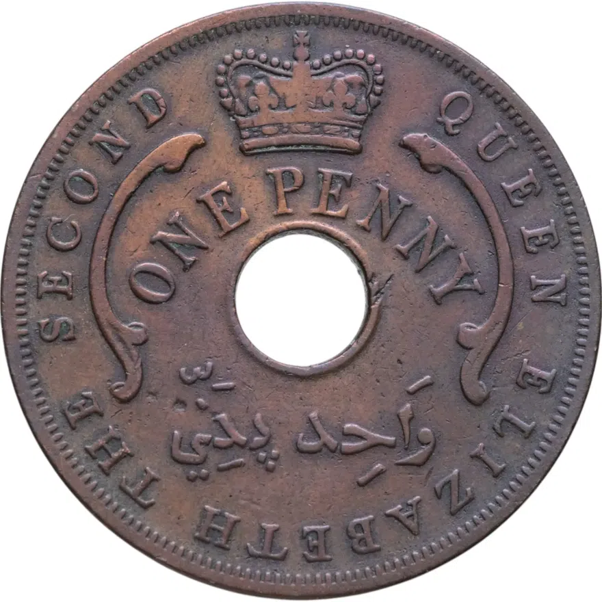 Британская Западная Африка 1 пенни (penny) 1957 без отметки монетного двора, аверс